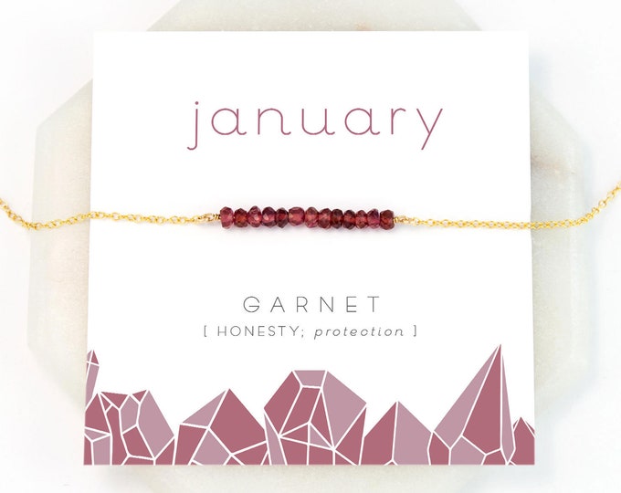 Inspirational January Birthstone Necklace, Garnet Necklace,  Gift, Birthday Present, Gemstone Bar Necklace, Gift for Friend, NK-DB