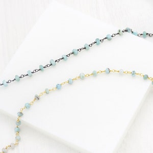 Dainty Larimar Beaded Necklace, Light Blue Stone Choker, Rosary Layering Necklace, Gemstone Bracelet,  Crystal Gift, Boho Everyday
