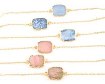 Something Blue Bridal Jewelry, Blue Opal Necklace Gold, Gemstone Slice Necklace, Crystal  Choker, Pink Opal Necklace,  Slice Connector