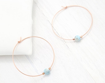 Beaded Gemstone Hoops, Minimalist Earrings, Rose Gold Earrings, Thin Gold Hoop, Modern Hoop Earrings, Outer Space Earth Hoops, Planet Gift