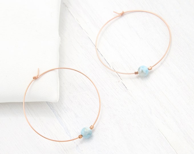 Beaded Gemstone Hoops, Minimalist Earrings, Rose Gold Earrings, Thin Gold Hoop, Modern Hoop Earrings, Outer Space Earth Hoops, Planet Gift