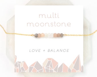 Moonstone Ombre Choker, Layering Necklace, Boho Rainbow Moonstone Choker, Gold Dainty Gemstone Bar Necklace, Gift for Bridesmaids