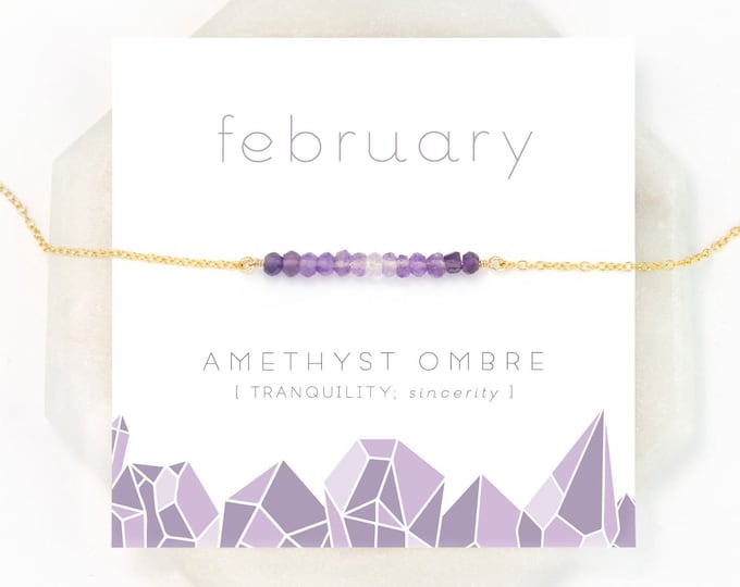 Ombre Amethyst Bar Necklace, February Birthday Gift, Dainty Everyday Necklace, Gold Filled, Rose Gold Filled, Sterling Silver, Gift for Her