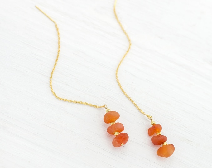 Orange Carnelian Threader Earrings, Raw Gemstone Jewelry, Carnelian Drop Earrings, Chain Threader Earrings, Boho Chic, Chain Earrings, TH-RS