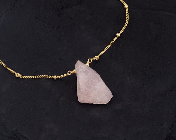 Crystal Pendant Layering Necklace, Raw Rose Quartz Necklace, Birthday Gift for Her, Pink Gemstone, Love and  Crystal, NK-ST