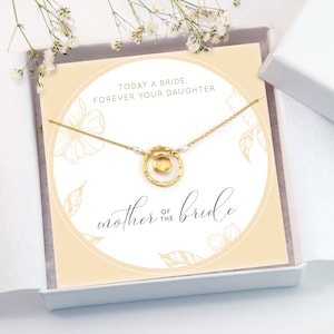 Mother of the Bride Gift Necklace, Gift From Daughter, Custom Bridal Necklace on Card, Real Gemstone Necklace, Custom Wedding Jewelry Gift