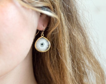 Solar Quartz Drop Earrings, Modern Bridal Earrings, Statement Earrings, White Stone Earrings Gold, Bridesmaid Earrings, Boho Earrings Dangle