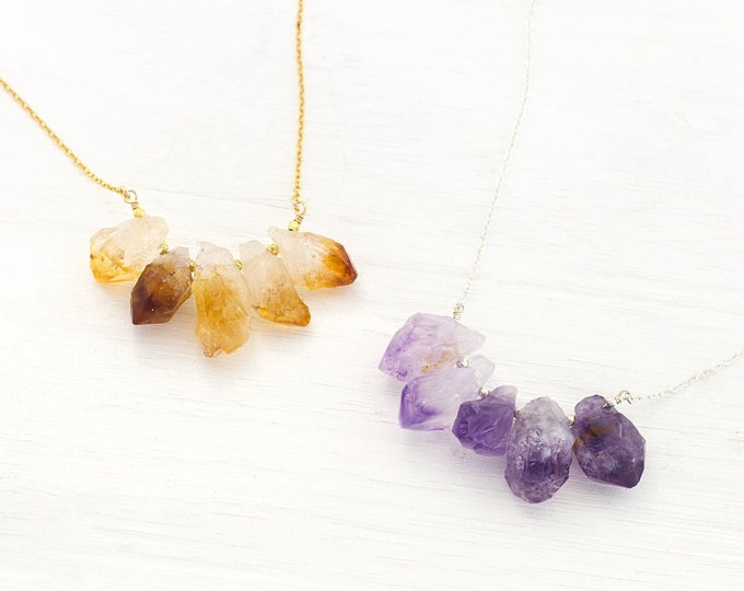 Crystal Birthstone Necklaces, Statement Necklace, Gold Citrine Necklace, Raw Amethyst, Dainty Gold and Silver Chains, Gemstone Bar, Birthday
