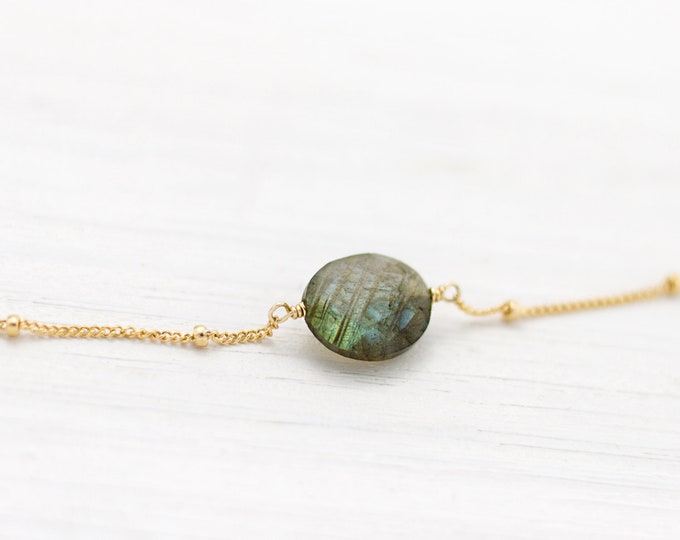 Celestial Skies Labradorite Necklace, Aurora Borealis Stone, Flashy Labradorite Gemstone, Delicate Everyday Choker,  Crystal Jewelry