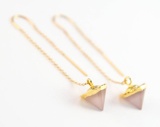 Rose Quartz Earrings, Dainty Gold Ear Threaders, Gemstone Threaders, Trending Jewelry, Spike Earrings, Bridesmaid Gift, Boho Gift