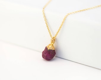 Organic Ruby Gemstone Necklace, July Birthstone Necklace, Delicate Natural Stone Necklace, Gift for Girlfriend, Baby Shower Gift, NK-N