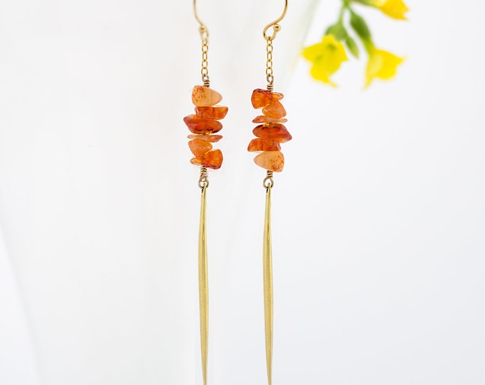 Raw Carnelian Spike Earrings, Orange Gemstone Earrings, Natural Carnelian, Statement Earrings, Long Drop Earrings, Modern Gemstone Jewelry