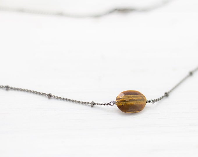 Everyday Tiger Eye Choker, Gemstone Layering Necklace, Yoga Gift, Meditation Stone, Satellite Chain Necklace, Earthy Necklace, Gift for Her