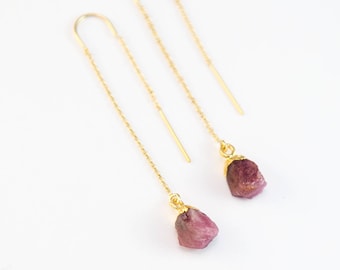 Tourmaline October Birthstone Earrings, Genuine Gemstone Threader Earrings, Gold Filled, Boho, Unique Birthstone Gift, Gift for Her, TH-N