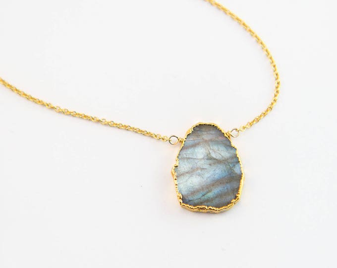 Labradorite Necklace, Bridesmaid Jewelry, Gemstone Slice Pendant Necklace, Layered Necklaces, Boho Jewelry, NK-VS