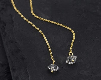 Minimalist Herkimer Diamond Earrings, Dainty Stone Drop Threader Earrings, Raw Crystal Earrings, Raw Stone Jewelry, Everyday Earrings
