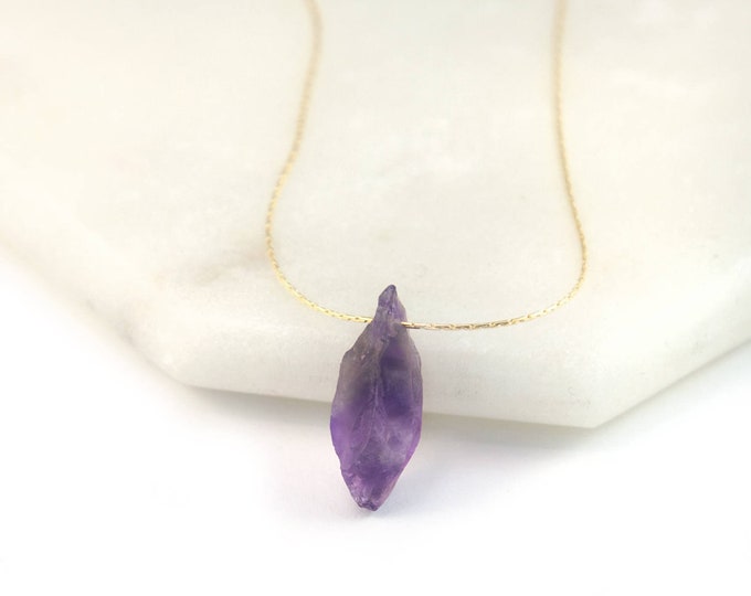 Raw Amethyst Necklace, February Birthstone Necklace, Purple Amethyst Pendant, 14k Gold Filled Chain, Raw Gemstone Jewelry, Gift Idea, NK-TH