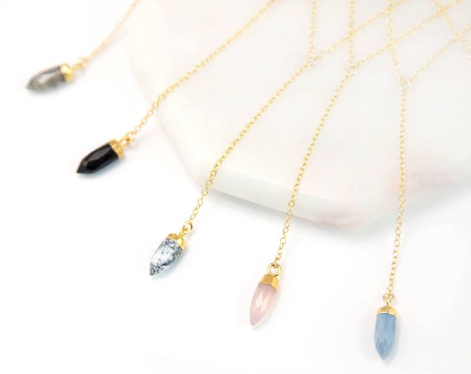 Crystal Point Necklace, Dainty Lariat Necklace Gold, Stone Drop Necklace, Minimalist Necklace, Layered Necklace, Gift for Best Friend