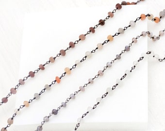Moonstone Black Silver Necklaces, Grey Moonstone Rosary Chain, Short Beaded Necklace, Tiny Stone Necklace, Edgy 90's Choker, Bridesmaid Gift