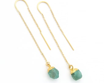 Raw Apatite Earrings, Blue Apatite Dangle Drop Earrings, Raw Stone Threaders, Simple Stone Earrings, Rough Cut Stone, Delicate Chain, TH-N