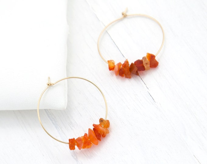 Beaded Statement Hoops, Fire Opal Earrings, Rough Cut Crystal Hoop Earrings,  Stone Earring, Yoga Gift, Natural Stone, HP-RC