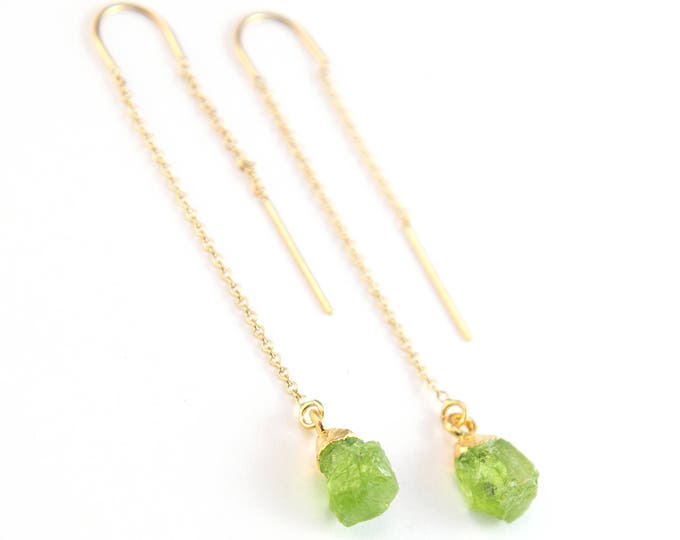 Peridot Crystal Drop Earrings, August Birthstone Threader Earrings, Birthday Gift for Her, Raw Peridot Jewelry , Ear Threads, Tiny Crystals