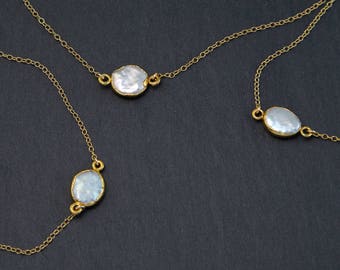 Collar de perlas delicadas, joyería nupcial simple, collar de perlas de agua dulce relleno de oro de 14k, regalo de dama de honor, joyería de perlas de oro, perla delicada