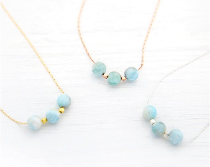 Simple Gemstone Necklace, Sterling Silver, Rose Gold, Gold Filled, Dainty Chain, Round Stone Bead Necklace, Gemstone Choker, NK-3B