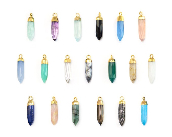 Add on Gemstone Spike Charm, Crystal Bullet Point Pendant, Single Stone Charm, Faceted Birthstone, Gold Plated