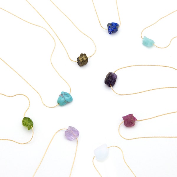 Raw Crystal Necklace, Natural Raw Rough Gemstone Necklace, Minimalist Yoga Jewelry, Raw Crystals, Gold Filled / Sterling Silver, Layering