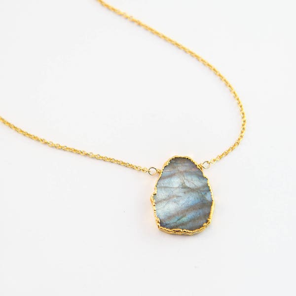 Labradorite Necklace, Bridesmaid Jewelry, Gemstone Slice Pendant Necklace, Layered Necklaces, Boho Jewelry, NK-VS