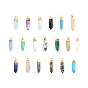 Add on Gemstone Spike Charm, Crystal Bullet Point Pendant, Single Stone Charm, Faceted Birthstone, Gold Plated