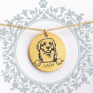 Golden Retriever Necklace, Custom Dog Necklace, Dog Portrait, Dog Mom Gift, Pet Memorial, Custom Engraved Tag, Dog Lover Gift, Pet Loss Gift