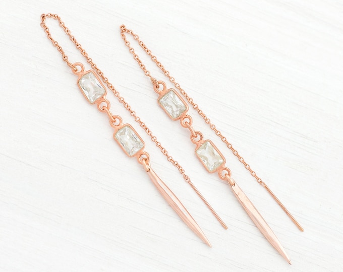 Rose Gold CZ Spike Earrings, Dangle Earrings, Needle Spike Earrings, Statement Earring, Modern Bride, Cubic Zirconia, Bridesmaid Gift, TH-RG