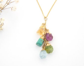 Personalized Raw Birthstone Necklace, Christmas Gift for Mom, Real Birthstone Charm Necklace, Natural Birthstone Gift Rough Stone Necklace