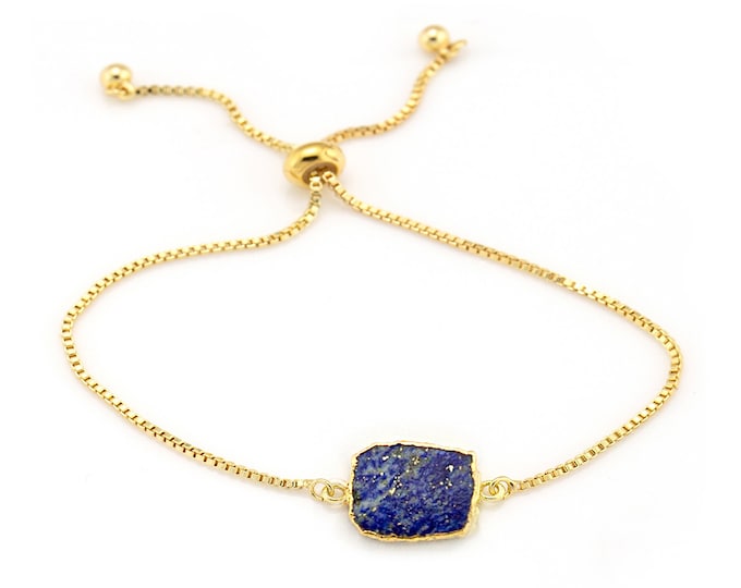 Natural Lapis Lazuli Gemstone Bracelet, Adjustable Gold Chain Stacking Bracelet, Positive  Crystal Jewelry Gift, September Birthstone