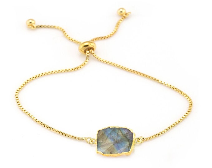 Dainty Labradorite Bracelet, Reiki  Jewelry, Stone of Transformation, Adjustable Crystal Bracelet, Genuine Gemstone Stacking Bracelet
