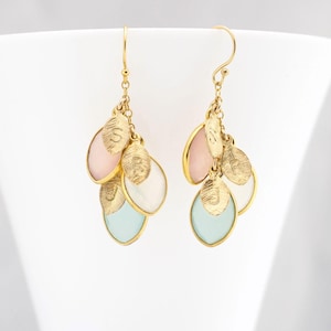 Christmas Gift from Daughter, Gold Dangle Personalized Kids Birthstone and Initials Cascade Earrings, Thoughtful Custom Gift Mom Grandma