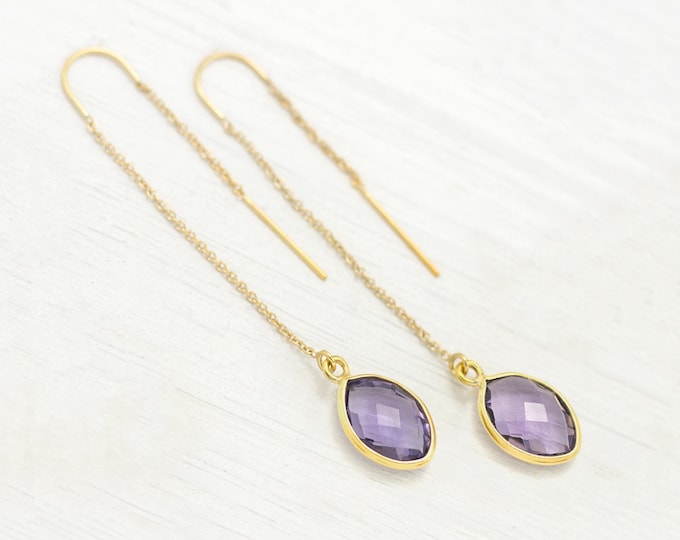 Purple Alexandrite Drop Earrings, June Birthstone, Lilac Alexandrite Quartz Threader Earrings, Spring Pastel Jewelry, Easter Earrings