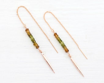 Natural Garnet Rose Gold Threaders, January Birthstone Earrings, Fall Jewelry, Ombre Threader Earrings, Minimalist Gemstone Earrings, Edgy