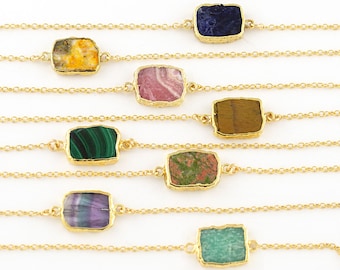 Raw Freeform Crystal Gemstone  Pendants and Bracelets, Gold Summer Trend Colorful Jewelry, Boho Young Jewelry