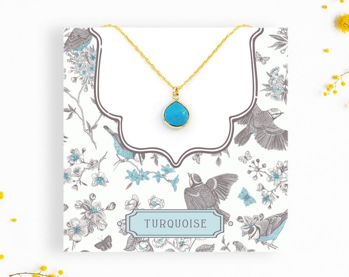 Turquoise Necklace, 14k Gold Filled Chain, Dainty Boho Layering Necklace, Real Bezeled Turquoise Gemstone, Minimalist December Birthstone
