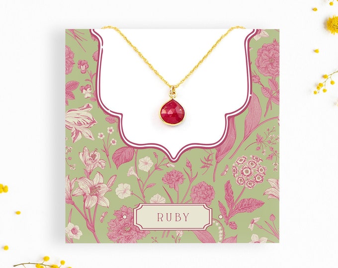 July Birthstone Red Ruby Necklace, Ready to gift, Minimalist Gift for Her, Tiny Stones, Delicate Bridesmaid Gift, Gemstone Pendant