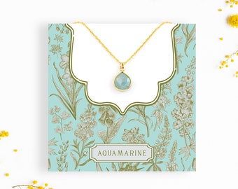 Genuine Aquamarine Necklace, March Birthstone Gift, Dainty Natural Gemstone Layering Necklace, Tiny Teardrop Crystal, Minimalist Teen Gift
