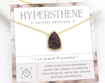 Hypersthene Gemstone Pendant, Minimalist Brown Crystal Necklace Dainty Layering Chain, Strength Independence Gift for Niece / Daughter / BFF