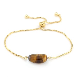 Gold Tiger Eye Bracelet, Adjustable Bolo Stacking Bracelet, Handmade Jewelry Gifts,  Courage Confidence Protection Crystal Bracelet