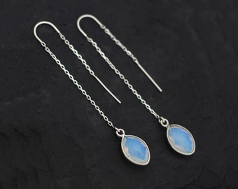 Long Minimalist Opalite Threader Earrings, October Birthstone Gift, Opalite Earrings, Drop Earrings, Birthstone Jewelry, Personalized Gift