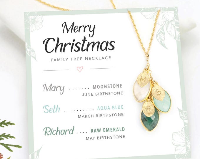 Personalized Christmas Gift Necklace, Meaningful Jewelry for Mom Necklace on Card, Custom Family Tree Necklace with Kid's Birthstone