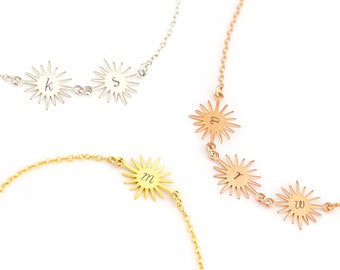Sunburst Custom Name Necklace, Personalized Initial Necklaces, Minimalist Charms Everyday Jewelry, Gift for New Mom, Custom Kids Initials