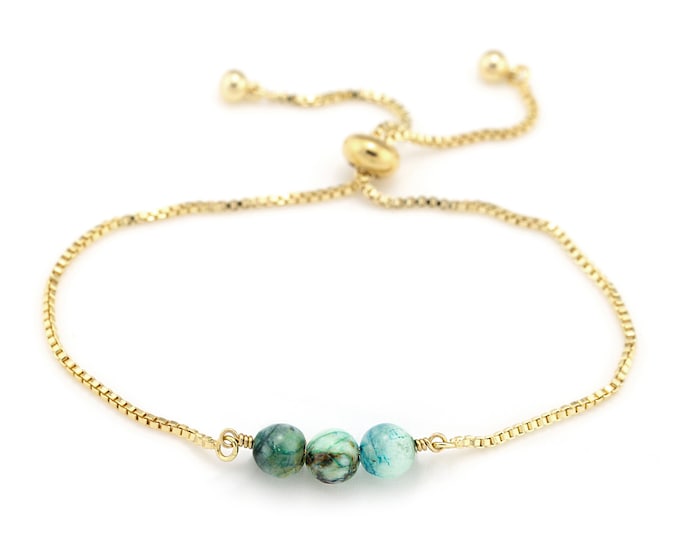 Chrysocolla Beaded Bracelet, Box Chain Adjustable Bolo Bracelet, Gemstone Stacking Bracelet, Jewelry Trends 2021,  Crystal Yoga Gift